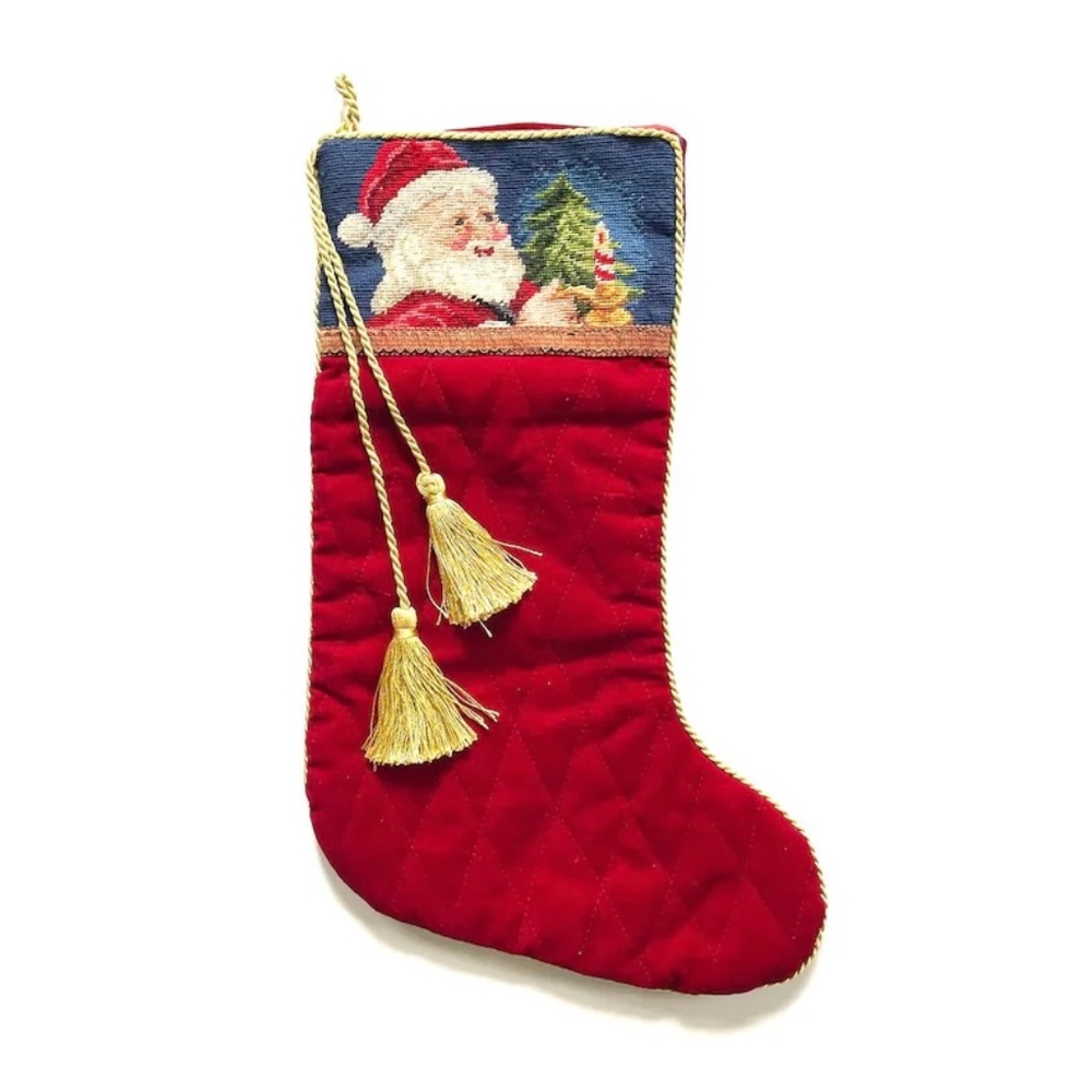 Vintage Christmas Santa Needlepoint Stocking Imperial Elegance